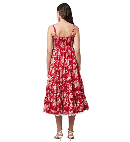 Image of Divena Rayon Cream A-Line Floral Printed Midi Dress