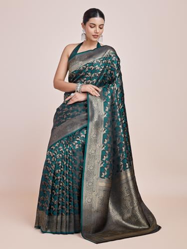 Image of Monjolika Fashion Women's Banarasi Pure Kanjivaram Style Satin Silk Saree With Blouse Piece for Wedding
