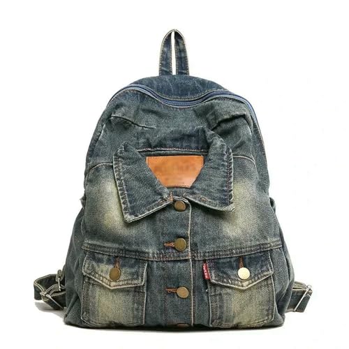 Sac à dos denim au design unique et personnalité rétro pour femme branchée
