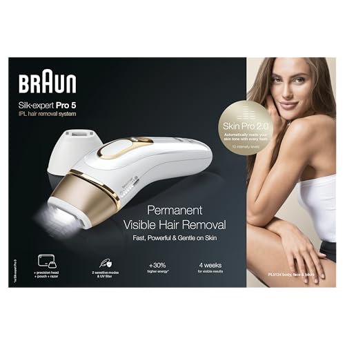 Braun IPL Silk Expert Pro 5, epilazione permanente visibile per donne e uomini, con rasoio Venus e...