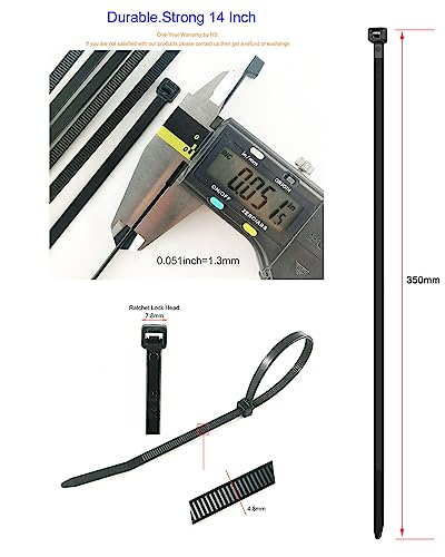 Hs 14 Inch Plastic Wire Zip Ties Uv Rated For Fencing Camping Outdoor Purpose 100Pcs,50 Lbs Tensile Strength Heavy Duty Cable Ties Black #TOP1