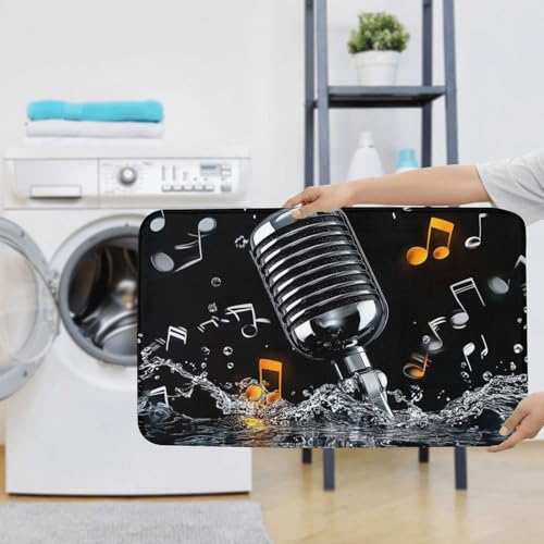 Alfombrilla de baño con diseño de micrófono, evite resbalones con microfibra lavable 8