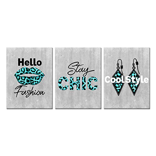 Visual Art Decor Turquoise Leopard Texture Glam Fashion Poster Painting Lip Ring Stay Chic Quote Canvas Prints for Modern Home Office Woman Girl Makeup Bedroom Wall Decoration