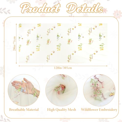 LOMOHOO Table Runner Beige 71x305cm Wedding Table Decoration with Embroidery and Tulle, Cheesecloth Table Runners Lace Tablecloth Sheer Embroidery Gauze for Bridal Shower Birthday Party Dining Table - Image 3