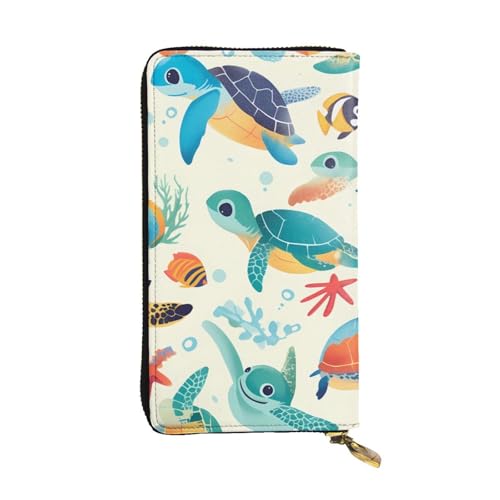 Portefeuille en cuir femme chic noir à motif tortue de mer premium élégant