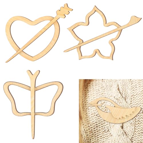 Image of Weysat 4 Pcs Shawl Pin Wooden Brooch Retro Cute Flower Heart Bird Daisy Pins and Sticks Vintage Creative Cartoon Shawl Clasp Aesthetic Lapel Badges Scarf Sweater Clip for Women Fashion Jewelry Gift