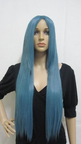 E-busienss Long Straight Black Blue Mixed Cosplay Wig Hinata Fox Christmas Halloween Party Wigs