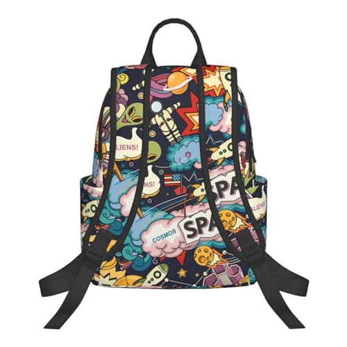 Cartoon space rockets astronaunt planets stars alien art Travel Backpack Water Resistant Bookbag3