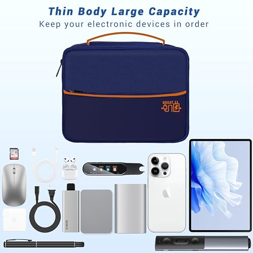 Image of Electronics Organizer,Travel Cord Organizer Pouch,Cable Organizer Bags | Waterproof Electronic Accessories Storage Case for Cables, Cords, Charger, Phone (Three Layer-NavyBlue)