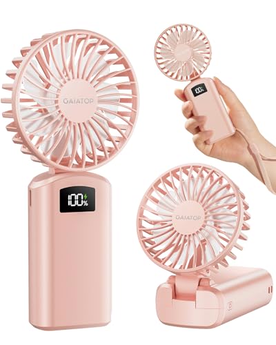 Image of Gaiatop Powerful Hand Fan, Portable Personal Fan Handheld Fan, 3 Speed Foldable Desk Fan with Digital Display, 2000mAh USB Rechargeable Fan for Indoor Outdoor