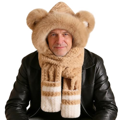 Huvudscarf Med Fickor Och Vantar | Björnform Halsvärmare - Vintermössa Med Vantar - För Skidåkare Vandrare Löpare Shoppare Resenärer Skidåkning Snowboard Vandring Löpning Daglig