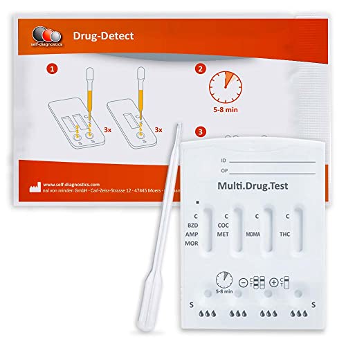 self-diagnostics Drogenschnelltest Multi 8 MPU - Nachweis der 8 Drogenarten Amphetamin, Methamphetamin, Ecstasy, Benzodiazepine, Kokain, Morphin, Methadon, Cannabis - 5 min Urin Drogentest - Urintest