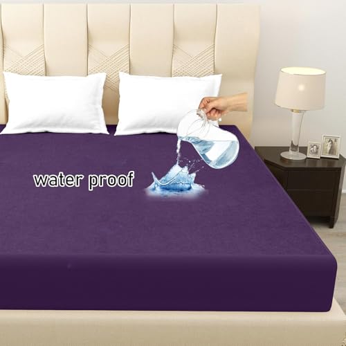 Image of 100% Waterproof Premium Cotton Feel Mattress Protector King Size, 72x75 Inches | Breathable and Hypoallergenic Ultra Soft Fitted Bed Protector Cover Fits Upto 10 Inches- King (Wine)