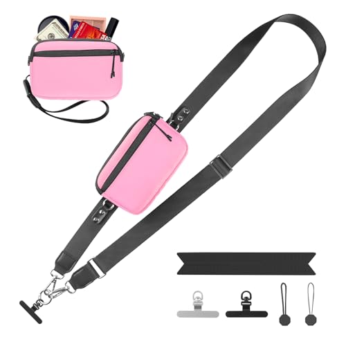 Image of YFWE Clip and Go Strap for Phone with Wallet Crossbody, Adjustable Phone Lanyard with Detachable RFID Wristlet Wallet & Ultra-Thin 360 Rotatable Metal Tabs for All Smartphones (Pink)