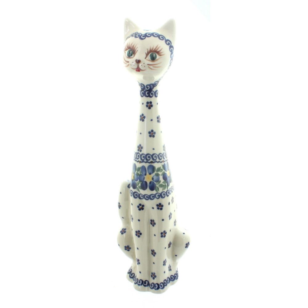 Vena Blue Rose Polish Pottery Spring Blossom Large Cat
