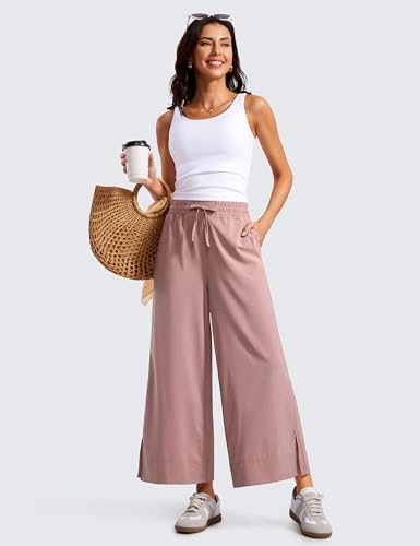 Image of CRZ YOGA Lightweight Wide Leg Crop Pants 25 inch | Casual, Travel, Comfy, Soft, Split, Loose Fit, Pockets, for Women