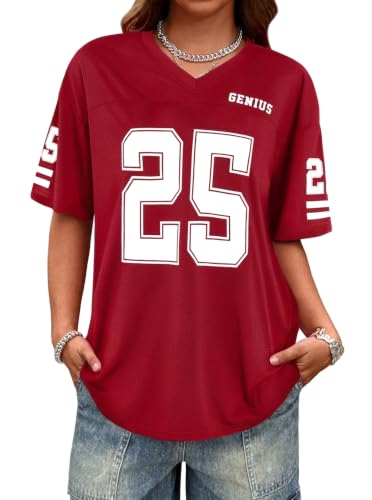 Image of LovelyWholesale Women's Oversized V Neck Jersey Shirts Summer Football Graphic Tee