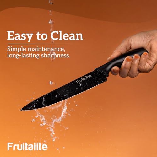 Image of Fruitalite 7-Pieces Kitchen Knife Set with Stand & Sharpener- Heavy Duty Stainless Steel Blades with Non-Stick Coating | Premium Build | Professional Sharp Chef Knives | Non-Slip Handle- Black