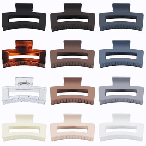 image for Sisiaipu 3.5 Inch Hair Clips - 12 Pcs Square Jaw Clips for Thick and T