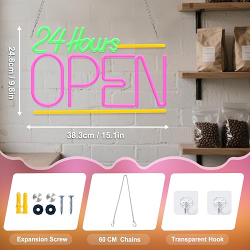 Image of Open Neon Signs for Business, 24 Hours Led Dimmable Neon Lights for Coffee Store Shop Bar Gas Station Convenience Hotel, Super Bright & Easy to Spot Open Lamp, Idea Decor for Window Room Wall