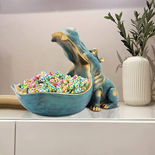 Hippo Statue, Hippopotamus Figurine Home Sculpture With Resin, Table Sundries Key Candy Container Storage Art Decor Box (Blue) #TOP6
