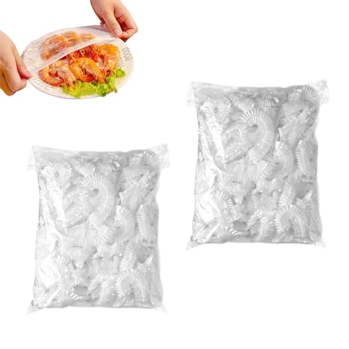 CYMYGS Shrinkable Food Covers, 200pcs Reusable Plastic Food Covers Plastic Stretch Lids Bowl, Elastic Storage Cling Film Bag for Fruit Vegetable Meat Food Preservation