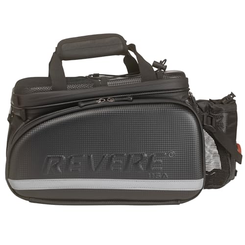 Revere Bicycles RTX-CF Super Large Capacity Waterproof Hardshell Composite Rear Trunk Bike/Ebike Bag, Expandable Side Panniers and Top. Includes Free Water Bottle & Safety Led Taillight