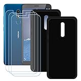 YZKJ Case for Blackview BV6800 Pro Cover + 3 x Screen Protector Tempered Glass Protective Film - [2 Pack] Flexible Soft Gel Black TPU Silicone Protection Case for Blackview BV6800 Pro (5.7