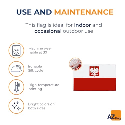 Image of AZ FLAG - Poland With Eagle Flag - 3x5 Ft - 100D Polyester Polish Coat Of Arms Banner with Two Metal Grommets - Fade Resistant - Vivid Colors - 3' x 5' Feet - 150x90 Cm