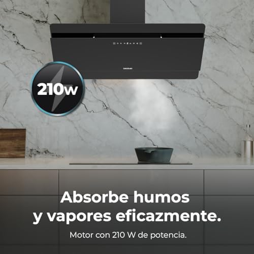 Miniatura 6 de Cecotec Campana Decorativa 90 Cm Flux Dt 908000 Glass Black A . Vidrio Negro, 800m3 H De Potencia, Motor 210w, A , Control Táctil, 3 Niveles Booster, Hand Movement Control