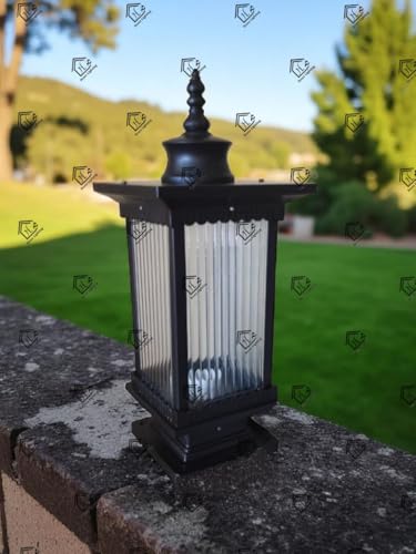 Image of Outdoor Wall Lantern Light, Black Finish, Ribbed Glass Shade and Black Hanging & Gate Light (Half Wall, 1) (GATE LAMP, 1)