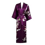 Grace Scarves Grace Silk 100% Silk Long Robe Kimono, Winter Plum Blossoms, Purple