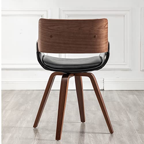 Lunling Swivel Accent Faux Leather Dining Chairs Set Of 2, Mid Century Modern Chairs With Wooden Legs/Armrest/Upholstered Seat/Adjustable Foots For Kitchen Dining Room Desk Chairs(Black) #TOP3
