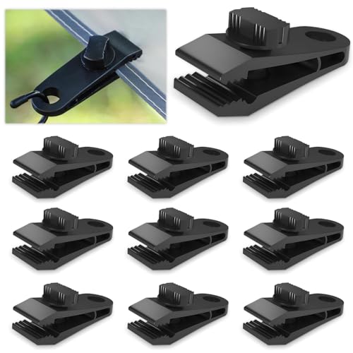 Pinzas para Toldos y Lonas,10 Piezas Tarp Clips de Lona Sujeción,Multifuncional Clip de Tienda de Plastico,Toldo Tornillo Abrazaderas de Pinzas a Prueba de Viento para Carpas Cámping