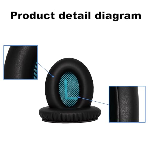 Replacement Ear Pads - Compatible con audífonos QuietComfort 35 y QC35 ii, cuero sintético suave, almohadillas premium para cancelación de ruido, duraderas y cómodas (QC 35-Black&Blue) miniatura 3