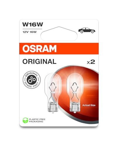 Osram ORIGINAL LINE 12V, W16W, Signallampen mit Glasquetschsockel, Doppelblister (2 Lampen), white