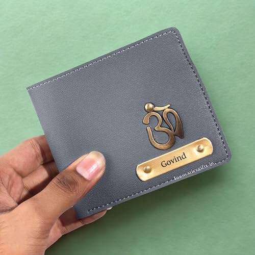 Image of Innovative Gifts Men's Personalized Wallet I Stylish Vegan Leather Slim Purse with Name & Charm I Customized Unique Gift for Birthday Anniversary Men Boy Love Husband Employees Clients (Grey)