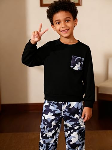 Image of Boy Clothes Plant Camouflage Pants LA Letter Print Top Sweatsuit Fall Boys Outfits Set