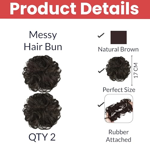 Image of TEMPERIA (Pack of 2) Hair Accessories For Women Stylish - Juda Hair Buns for Women - Messy Bun Hair Extension - Artificial Fake Donuts Bun Maker Scrunchies - With Elastic Rubber band - Natural Brown