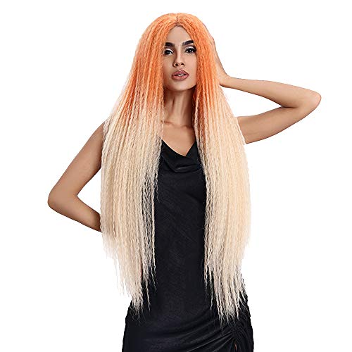 NOBLE Long Curly Lace Front Wigs 38 inch Light-weight Afro Kinky Curly Wigs Ombre Orange Blonde Synthetic Lace Front Wigs for Daily Party Cosplay Costume Wigs