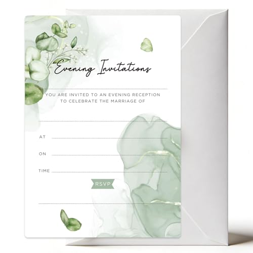 Joyfulmap 50 Pack Wedding Invitations with Envelopes Contemporary Modern Greenery Floral Minimalist Eucalyptus Invitation Cards Perfect for Wedding Birthday Party