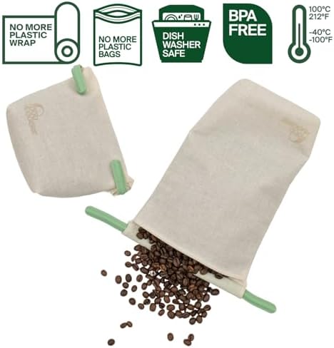 Food Huggers Sustainable Coffee Storage| Bulk Bean Bag | Eco-Friendly, Zero-Waste | BPA-Free, Dishwasher Safe Silicone | Ideal for Groceries, Food | Reusable, Large (1pc)