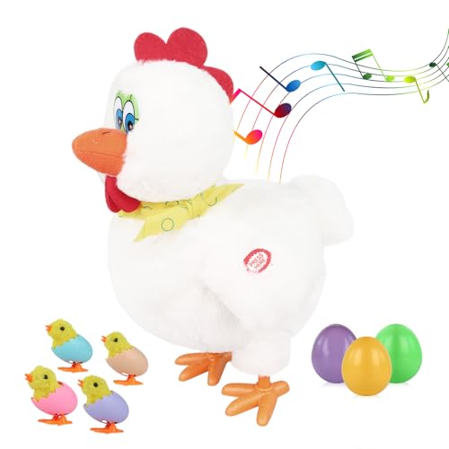 Image of Plush Electric Stuffed Laying Egg Chicken Toy Doll with Sound Music Easter for Boys Girls