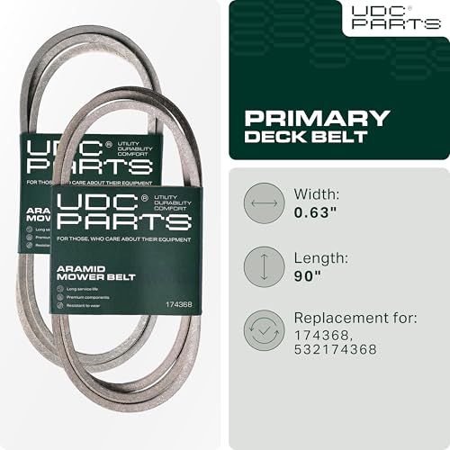 Image of UDC Parts 174368 Primary Deck Belt Replacement for Craftsman 48 Inch 532174368 Husqvarna YTH2148 YTH2448 GTH250 GTH2548 YTH2048 YTH2748 YTH2248 YTH2548 LT2122A LT2119A AYP Poulan /Aramid Cord /90 inch