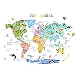 Decoración para todas las edades: la calcomanía decorativa del mapa del mundo se adapta perfectamente a la decoración de la guardería, los dormitorios de los o las salas de la escuela, lo que hace que la calcomanía mural del mapa del mundo de animales sea un punto focal caprichoso que los adoran, calcomanías de la naturaleza, calcomanía del mapa del mundo para el dormitorio