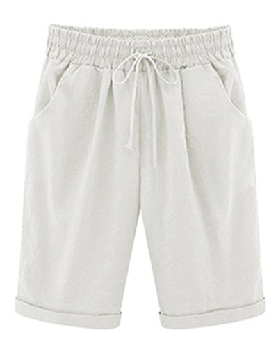 FOURSTEEDS Women's Cotton Solid Pockets Camouflage Casual Loose Fit Twill Bermuda Cargo Shorts White US 14W / Tag Size 4XL