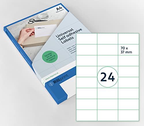 Rillstab RI89112 - Pack de 24 etiquetas autoadhesivas, 70 x 37 mm, A4, color blanco