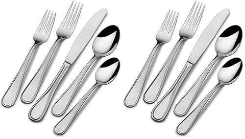 Image of Mikasa Bravo Flatware Set, Service for 12, 18 /10 Stainless Steel Silverware with Mirror Finish, Includes 5 Serving Utensils, Dishwasher Safe, 65 Piece Set (Pack of 2)