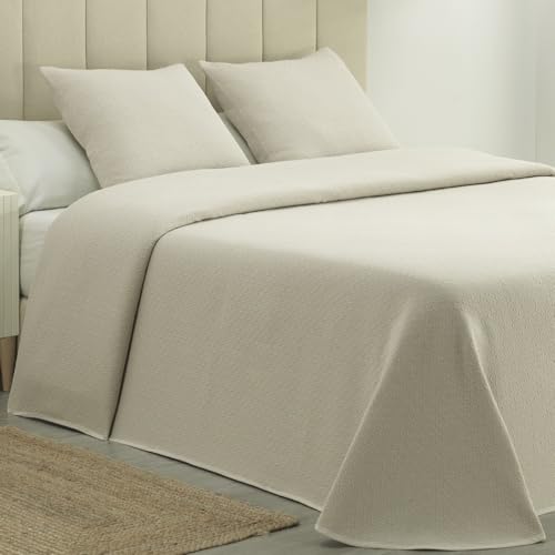 DHESTIA HOME - Colcha Piqué Aitana Beige Calidad Hotel Tejido Polialgodón - Color Beige, Talla 240x270 cm