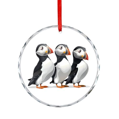 Three Puffin Bird Christmas Ornament Xmas Crystal Glass Hanging Decorations for Christmas Tree Home Party